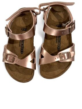 NWT! Birkenstock Toddler Girls Rio Metallic Rose Gold Sandals Size 12-12.5